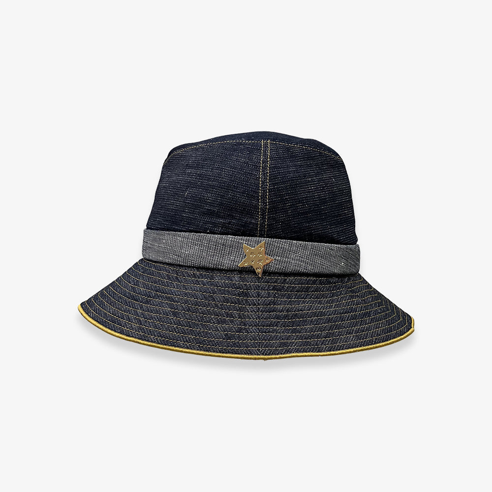 美品　chikyu イーズゥー　インディゴ　ハット　デニム×リネン　切り替え ezoo INDIGO linen hat – 林八百吉商店